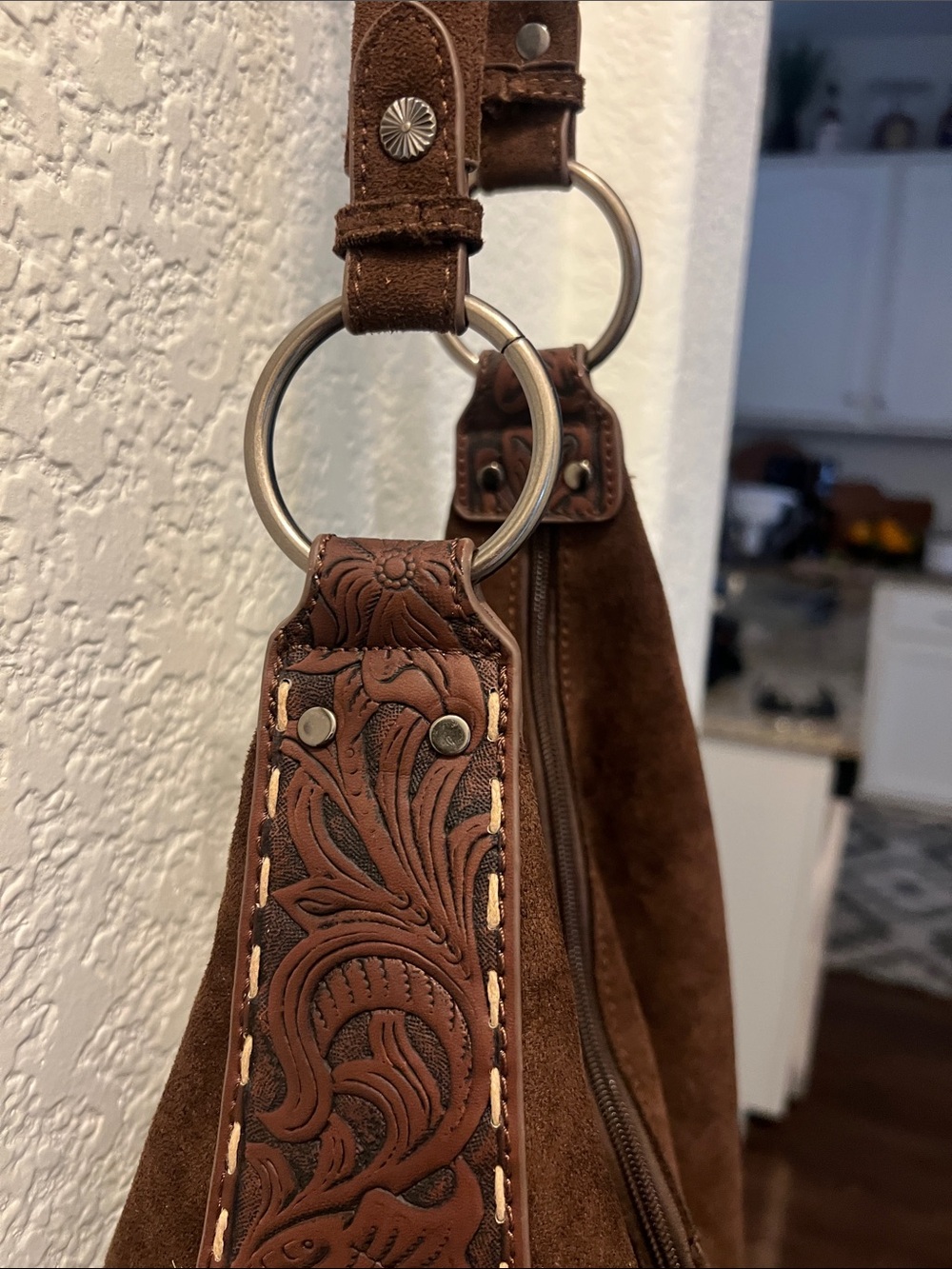 Wrangler Brown Suede Hobo with Tooled Leather Strap - Picture 4 of 14